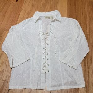 Y2k White Lace-Up Blouse Medium